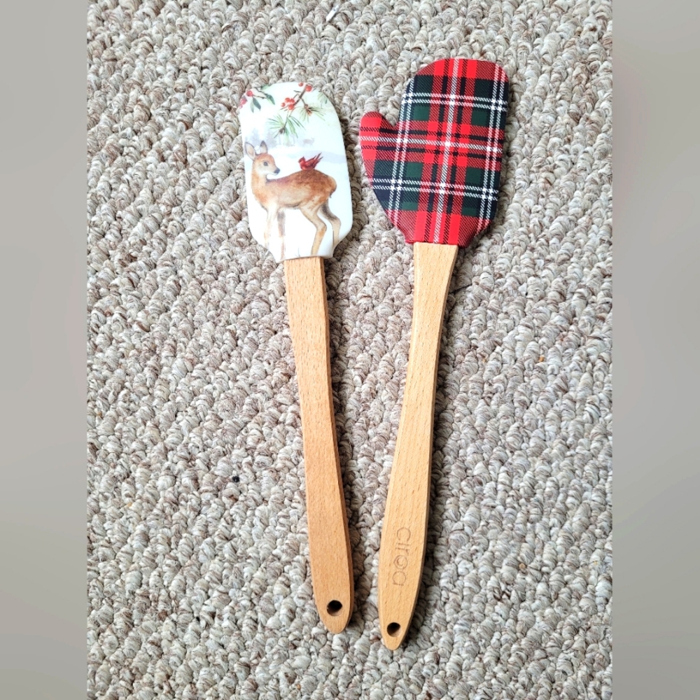 Christmas Silicone Spatula wood handle lot of 2